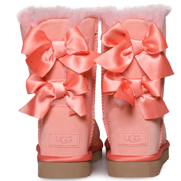 UGG Bailey Satin Bow Boots in Starfish Pink - Picture 3 of 4